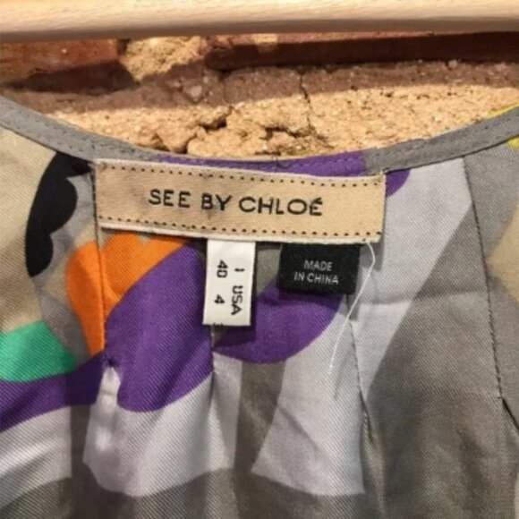 See By Chloe 100% Silk Abstract Print Dress Size 4 - Picture 2 of 4